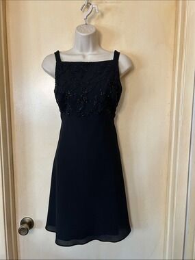 Laundry By Shelli Segal Vintage Black Beaded Mini Dress size 6P